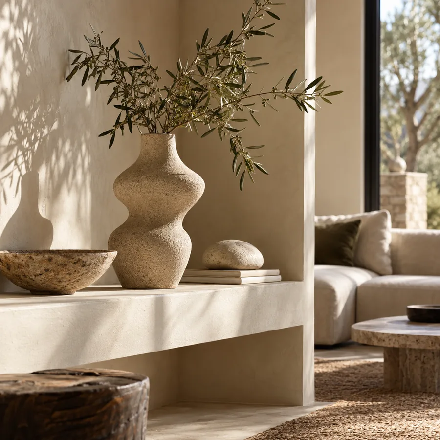 Sculptural ceramic vase in a minimal living space